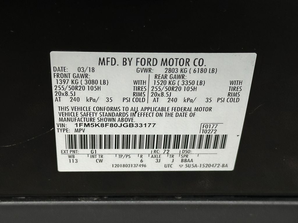 2018 Ford Explorer Limited Twin Panel Moonroof