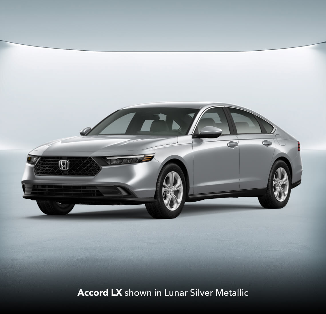 2026 Honda Accord LX in Lunar Silver Metallic, front three-quarter studio view.
