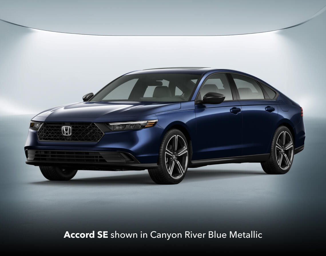 2026 Honda Accord SE in Canyon River Blue Metallic, front three-quarter studio view.